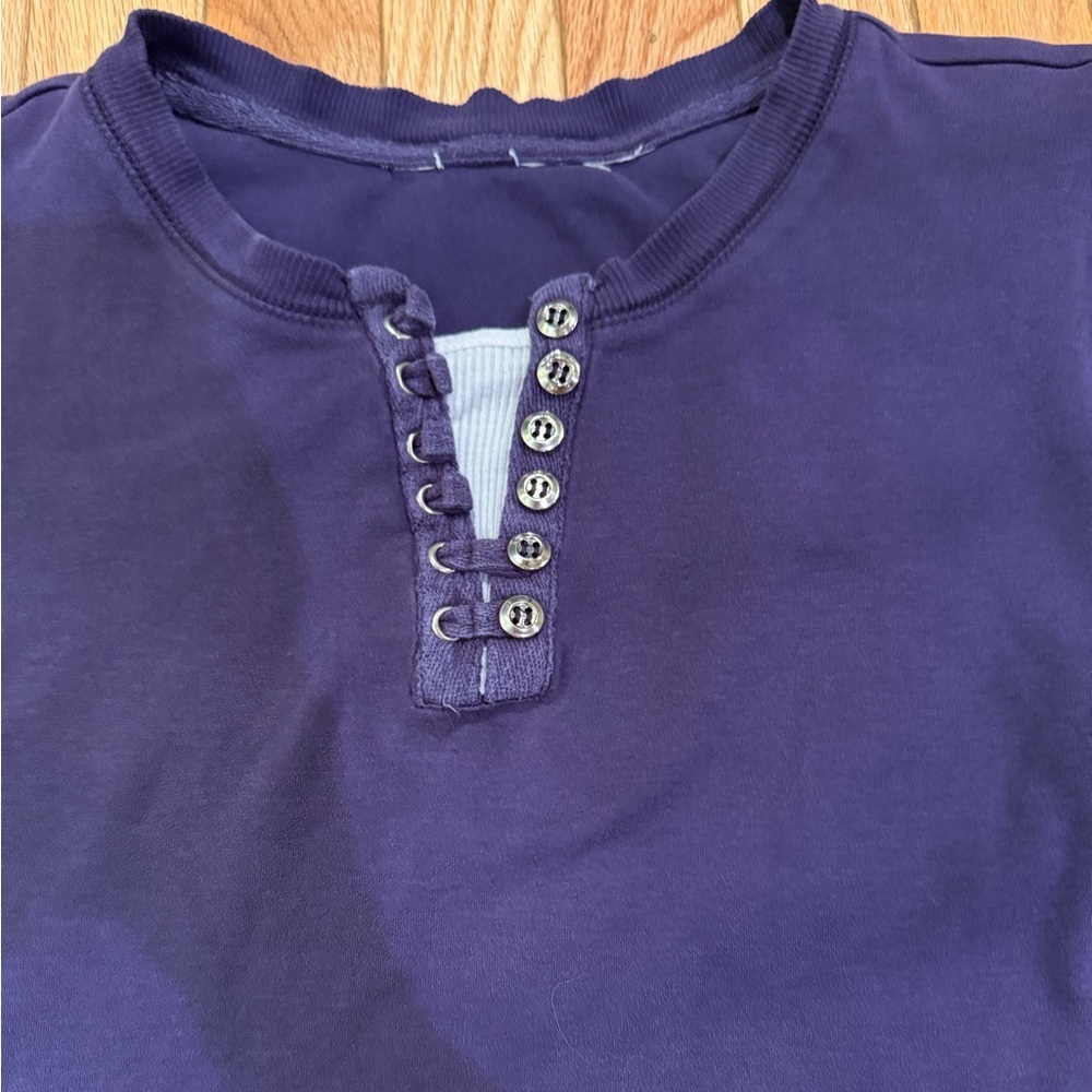 Purple Mock Button-Up Henley Shirt Mock Caami y2k emo twofer